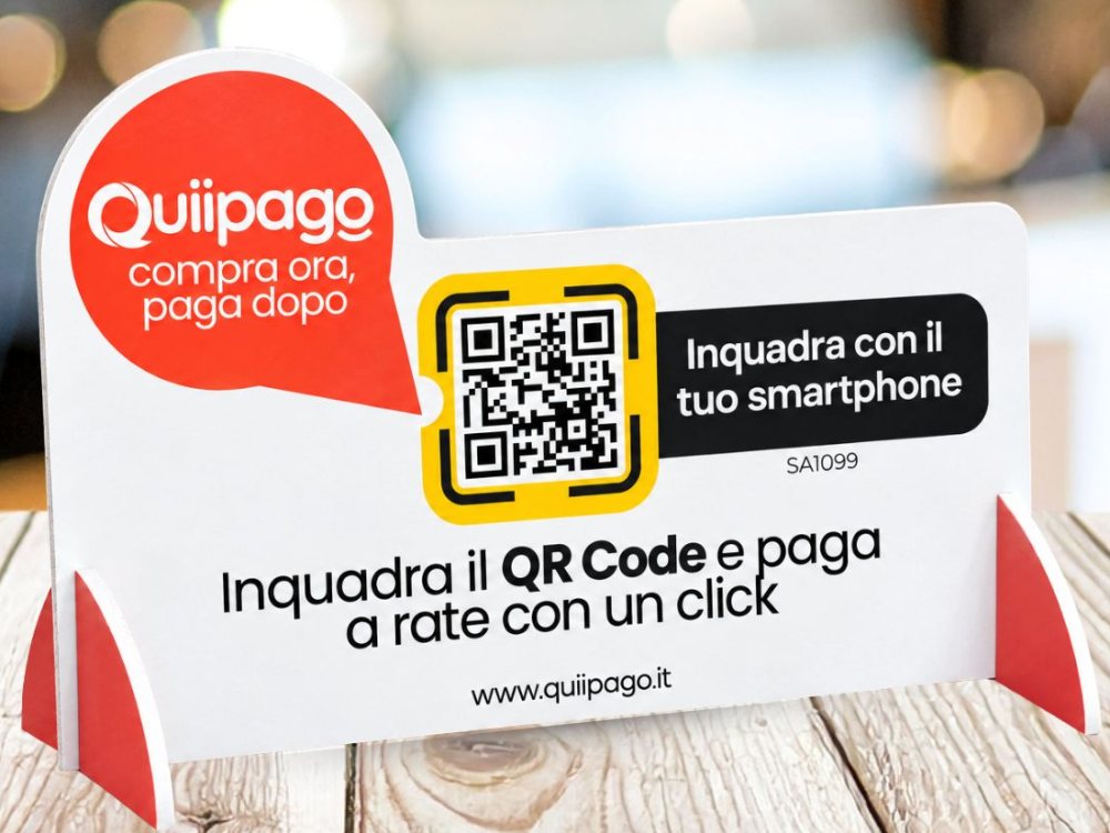 L'espositore da banco Quiipago con il QR Code